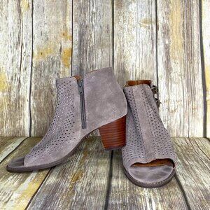 Vionic Women's  Size 7.5 Chryssa Taupe Suede Peep Toe Cone Heel Ankle Booties